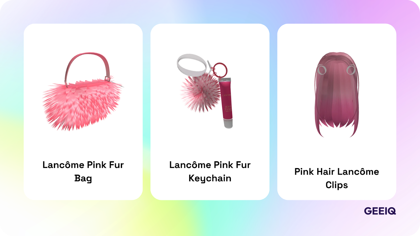 popular roblox items - lancome pink fur bag, lancome pink fur keychain, pink hair lancome clips